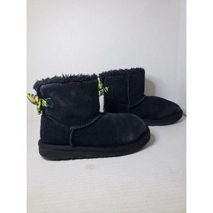 UGG 1132719K Kids Girls Mini Bailey Bow Galactic Black Winter Boots Size 3 EUC